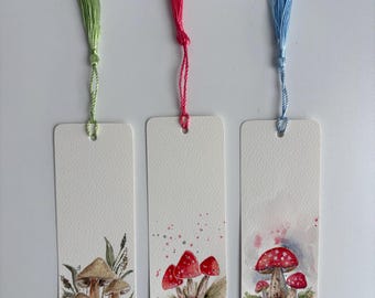 Hand-Painted Watercolour Mushroom Bookmark, Toadstool Woodland Art,Autumn Fall Art Accessory