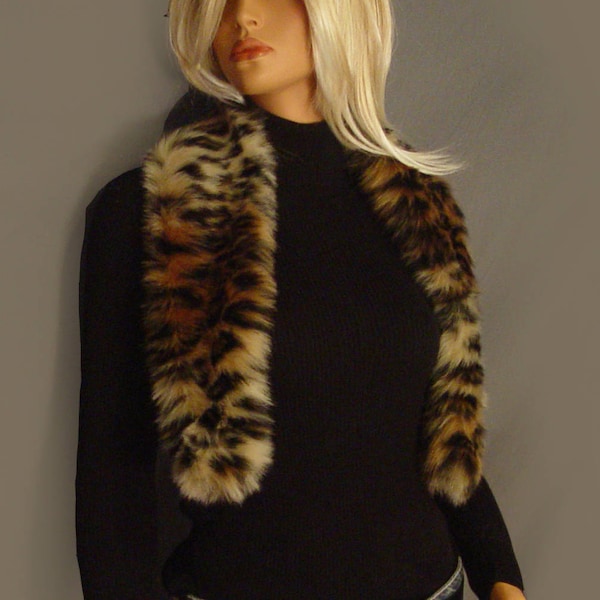 faux fur pull thru scarf collar in leopard retro vintage style scarf neck scarf, fur neck ring fur shrug fur wrap, fur coat collar, shrug