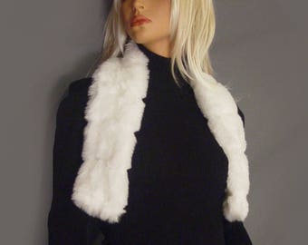faux fur coat collar pull thru scarf collar in White Mink retro vintage style winter scarf neck scarf, fur neck ring fur shrug fur wrap