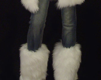 Faux Fur Leg Warmers Boot Covers In White Angora Style: FG101
