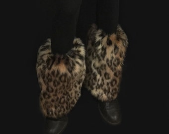 Faux Fur Leg Warmers Boot Covers In Leopard Style: FG106