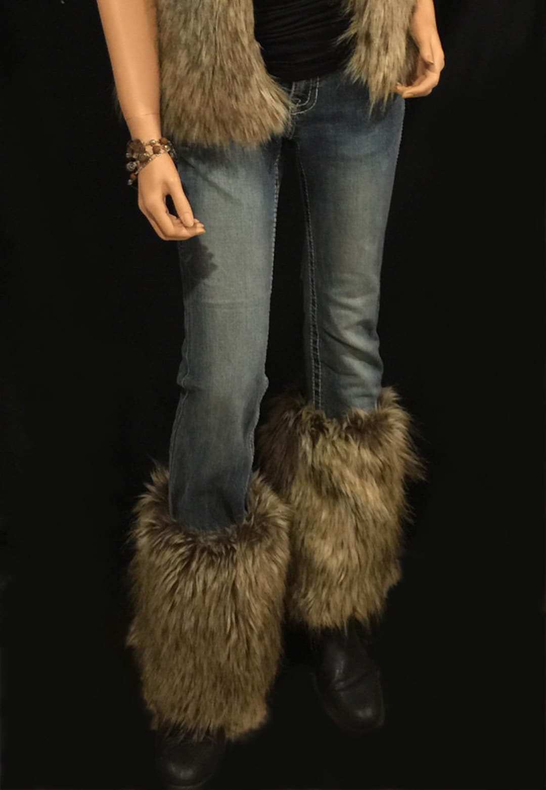 Faux Fur Leg Warmers Boot Covers in Brown Wolf Style FG103 Etsy