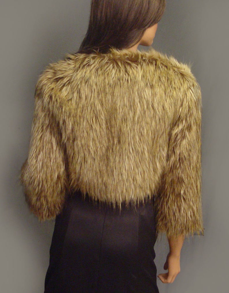 Faux fur bolero jacket 3/4 sleeve coat in Brown Wolf shrug Etsy