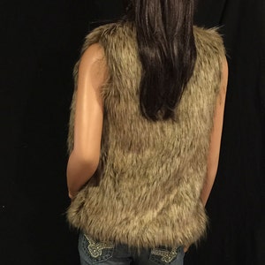 Faux Fur Vest Hip Length In Brown Wolf Style: FVA503 image 2