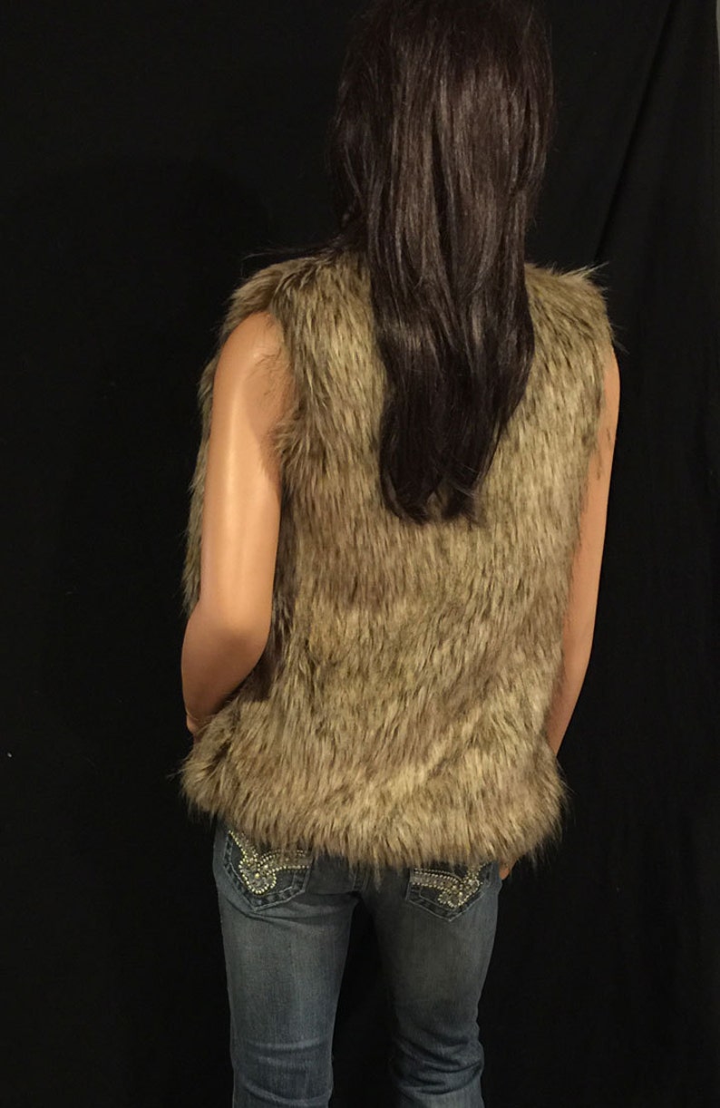 Faux Fur Vest Hip Length In Brown Wolf Style: FVA503 image 2