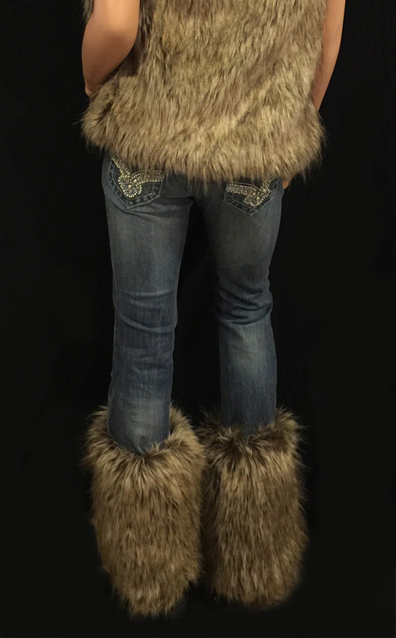 Faux Fur Leg Warmers Boot Covers in Brown Wolf Style FG103 Etsy