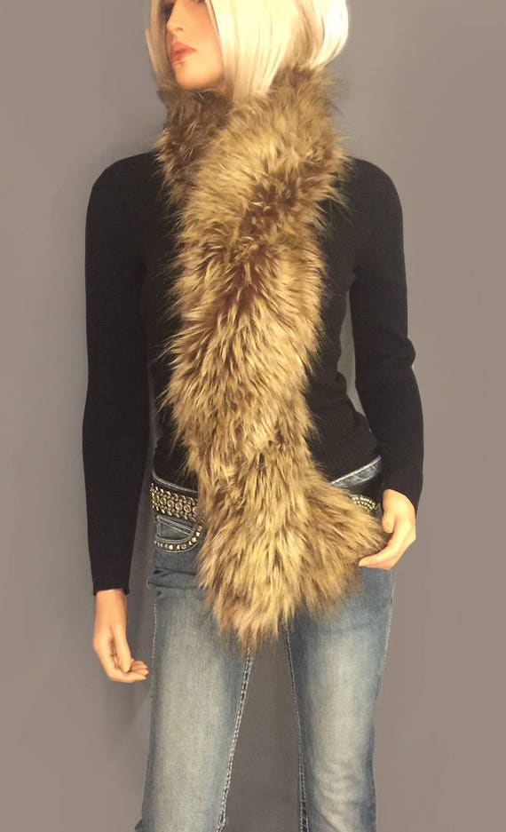 Faux fur scarf faux fur boa in Brown Wolf faux fur wrap fur Etsy