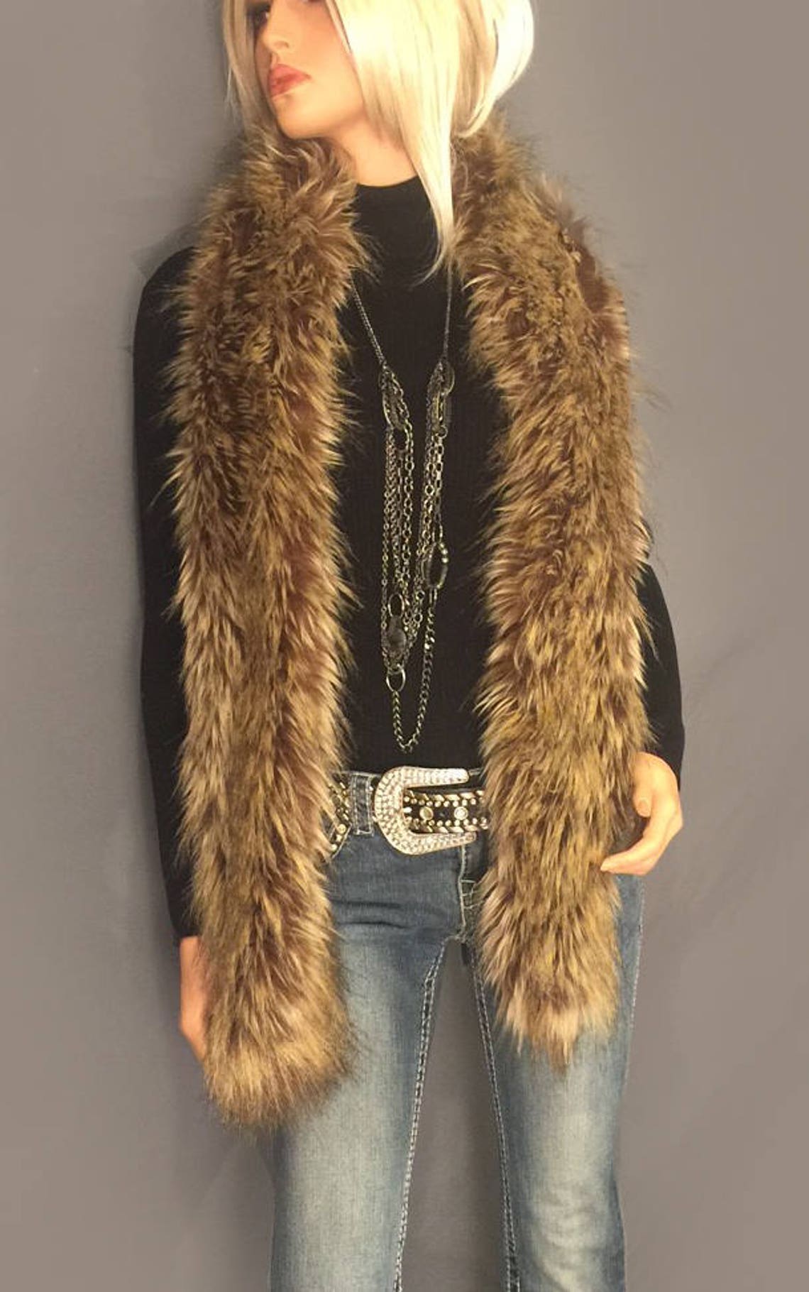 Faux Fur Scarf Faux Fur Boa in Brown Wolf Faux Fur Wrap Fur Etsy UK