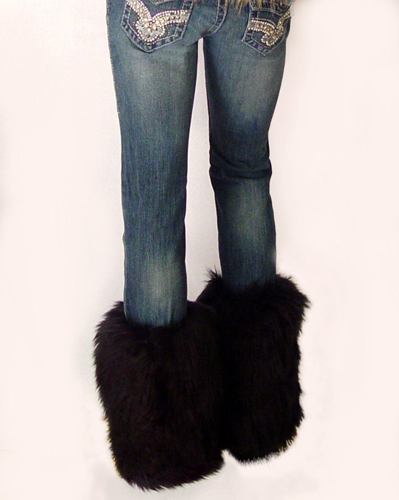 Faux Fur Leg Warmers Boot Covers in Black Angora Style FG100 Etsy