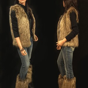 Faux Fur Vest Hip Length In Brown Wolf Style: FVA503 image 3