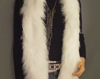 White Faux fur scarf faux fur boa in Angora, faux fur wrap, faux fur shrug coat collar winter scarf vintage long fur wrap fur stole ACF103