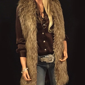 Long Faux Fur Vest In Brown Wolf Style: FVA514