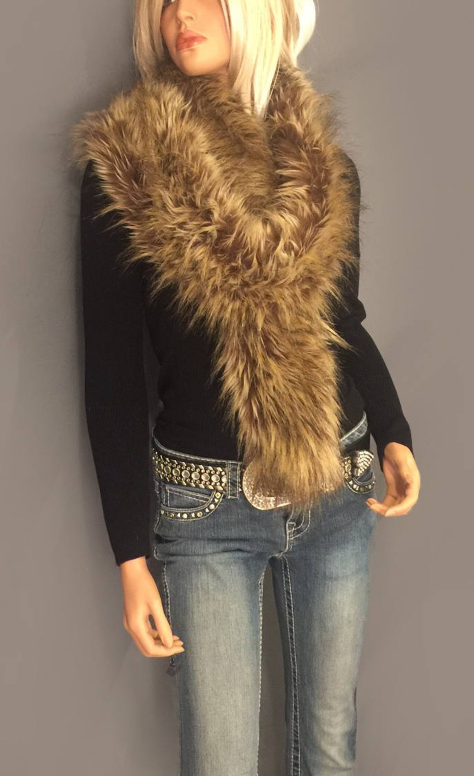 Faux Fur Scarf Faux Fur Boa in Brown Wolf Faux Fur Wrap Fur Etsy