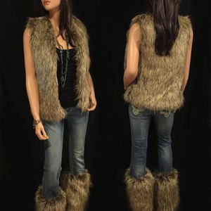 Faux Fur Vest Hip Length In Brown Wolf Style: FVA503 image 4