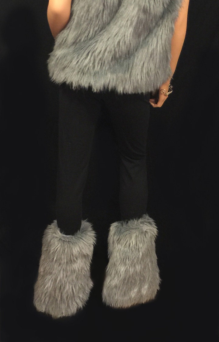 Faux Fur Leg Warmers Boot Covers in Silver Gray Angora Style Etsy