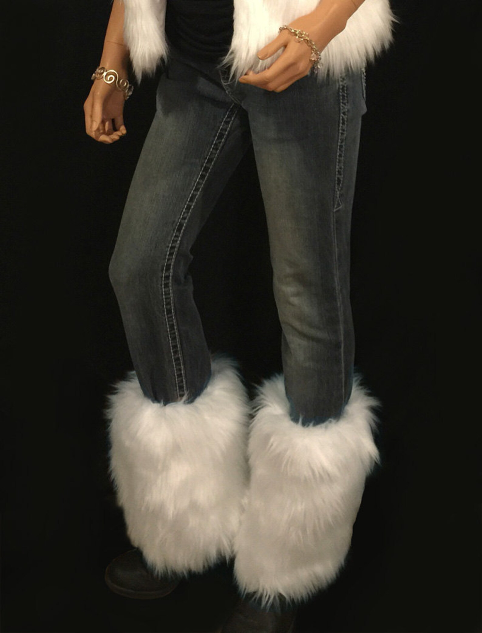 Faux Fur Leg Warmers Boot Covers in White Angora Style FG101 Etsy