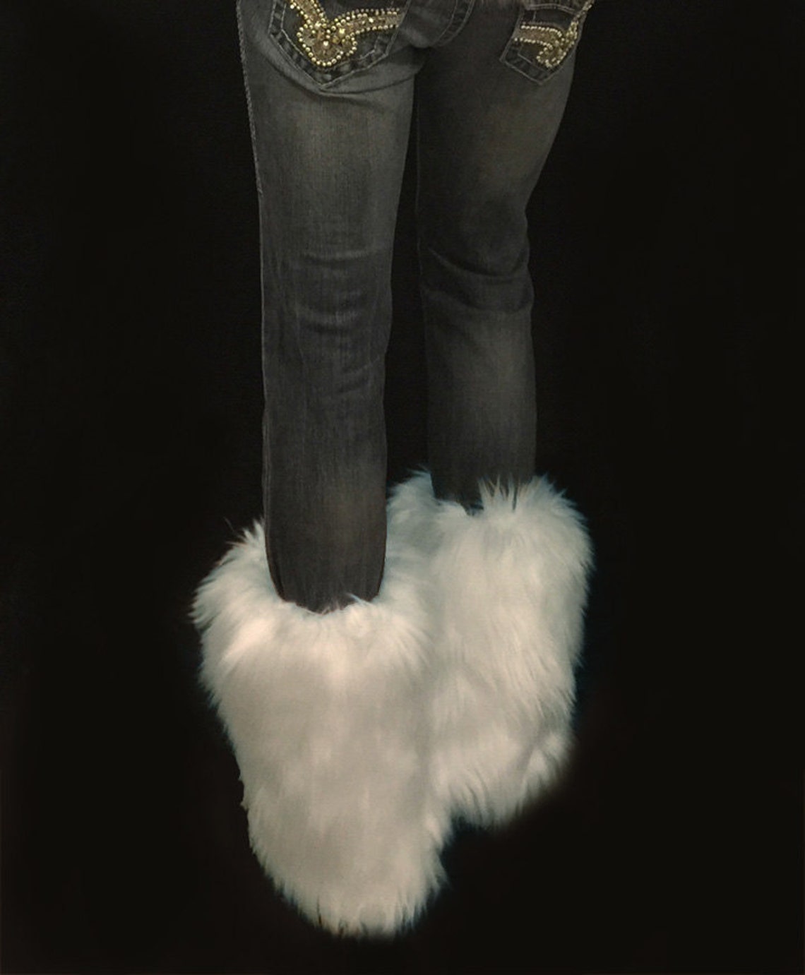 Faux Fur Leg Warmers Boot Covers in White Angora Style FG101 Etsy