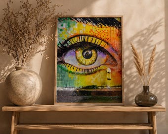 Abstract Eye Painting Print Colorful Mystic Third Eye Poster Maximalist Evil Eye Wall Art Vibrant Pop Art Psychedelic Digital Download Art