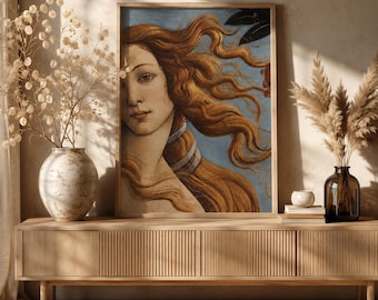 Birth of Venus Print Botticelli Renaissance Wall Art Vintage Goddess Portrait Printable Fine Art Dark Academia Decor