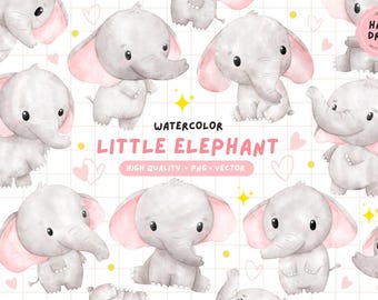 Watercolor Baby Elephant Clipart Set: Nursery Decor PNG & Vector (Digital Download