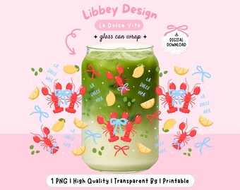 Lobster Glass Can Wrap PNG: Coastal Summer Drinkware Design