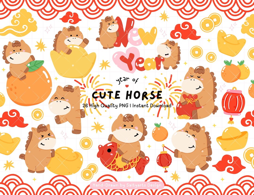 Kawaii Year of the Horse Clipart, Lunar New Year 2026 PNG, Chinese ...