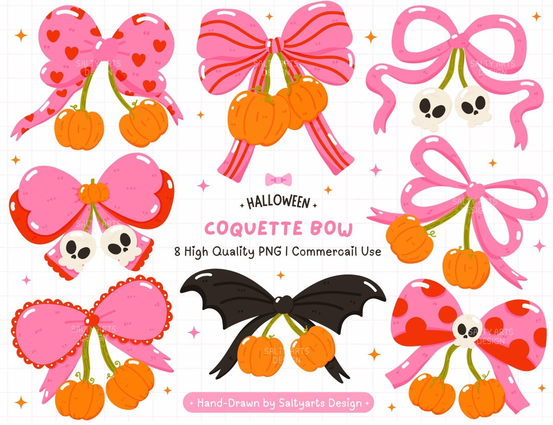 Halloween Coquette Bow Clipart: Spooky Pastel Goth PNG Bundle ...