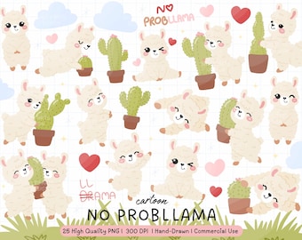 Llama Clipart Bundle, Cartoon Alpaca PNGs (Digital Download