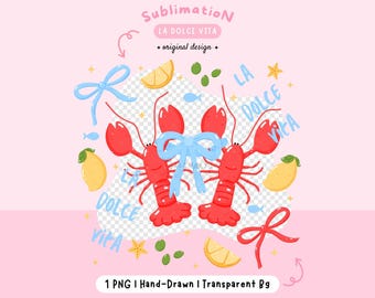 Design de sublimação de lagosta e limão: clipart de verão La Dolce Vita (download digital em PNG)