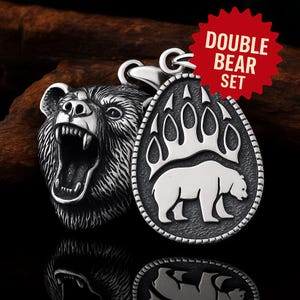 Stainless Steel Bear Pendant Set: Viking Totem Amulets