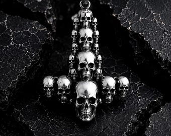 Gothic Skull Cross Necklace: Stainless Steel Dark Amulet with Free Skull Gift