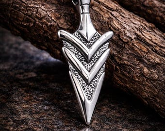 Viking Arrow Necklace Stainless Steel Spear Pendant Norse Jewelry Gift for Him Box Chain