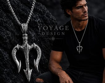 Poseidon Trident Necklace: Stainless Steel Greek Sea God Pendant