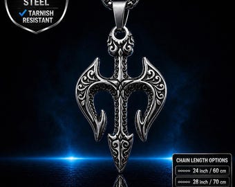 eptune Trident Necklace Men Stainless Steel Pendant Mythology Jewelry