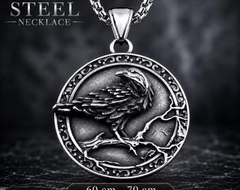 Collar del Cuervo Vikingo: Amuleto del Cuervo Nórdico de Acero Inoxidable