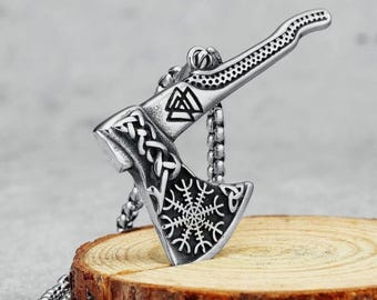 Collier hache viking en acier inoxydable oxydé, pendentif nordique