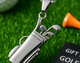 Golf Bag Pendant Necklace – Stainless Steel Golf Gift for Men – Golfer Jewelry