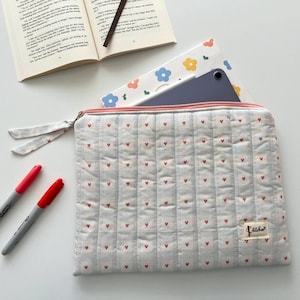 Quilted Heart Fabric Tablet Sleeve, Cotton Case for 10.9–11 Inch Tablets