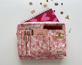 Floral Cotton Journal Pouch, Traveler’s Notebook Organizer, Planner and Stationery Bag