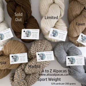 Sport Weight A to Z Alpaca Yarn Natural Colors from the family farm image 2