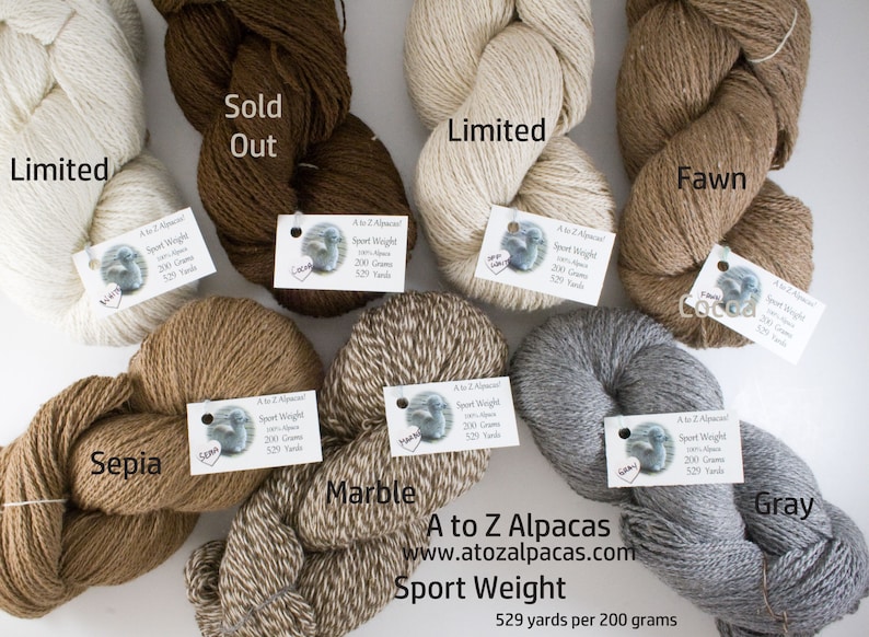 Sport Weight A to Z Alpaca Yarn Natural Colors from the family farm image 2