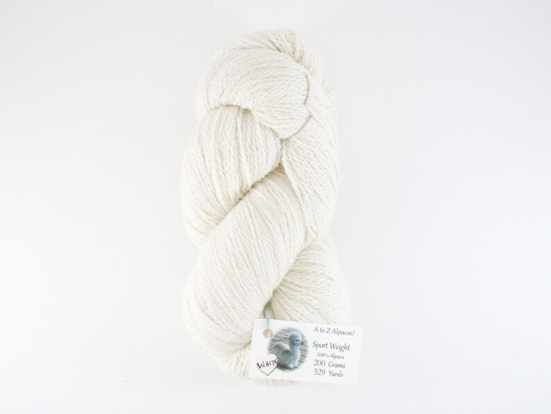 Sport Weight A to Z Alpaca Yarn Natural Colors from the family farm White