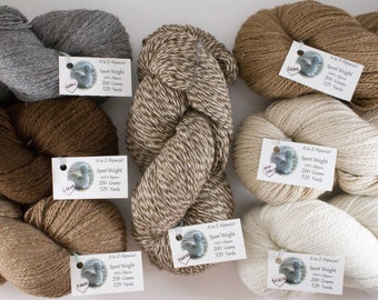 Sport Weight A to Z Alpaca Yarn- Natural Colors from the family farm!