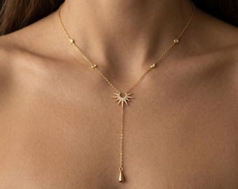Gouden Y-ketting – palmboom lariat gelaagde kristallen sieraden