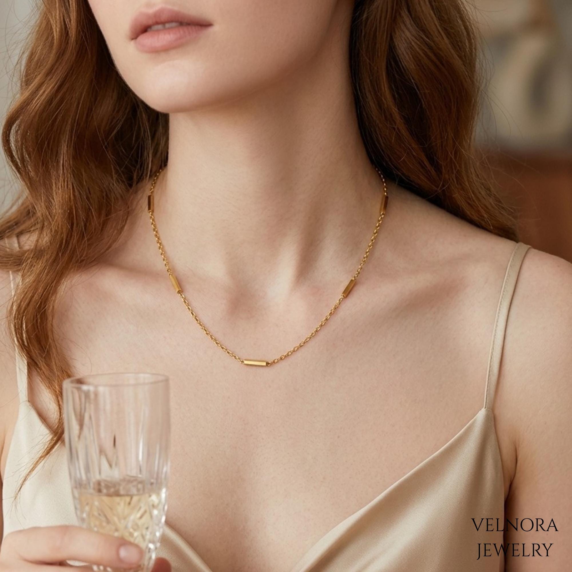 Gold Multi Bar Necklace Dainty Station Chain for Everyday Wear