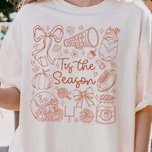 Comfort Colors Fall Shirt, Tis the Season Shirt, Fall Football Shirt, Women&#39;s Fall Shirt, Pumpkin Season, Fall Harvest Shirt, Autumn Doodle