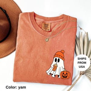 Comfort Colors® Сute Ghost Coffee Shirt, Сute Little Ghost Iced Coffee t-shirt, Boo Ghost Shirt, Ghost Coffee Shirt, Halloween Coffee Lovers