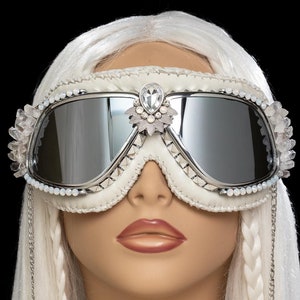 Burning Man Goggles~ White Crystal, Burner Goggles, Festival Goggles, Embellished Goggles, Rave Goggles, Sunglasses