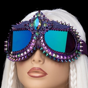 Purple Goggles Rhinestone with Spikes ~ Burning Man Goggles, Goggles, Festival Goggles, Rave Goggles