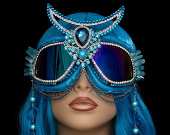 Burning Man Goggles ~ Turquoise Moon Goddess Goggles, Burning Man goggles, Burner dust goggles, festival goggles, rave goggles